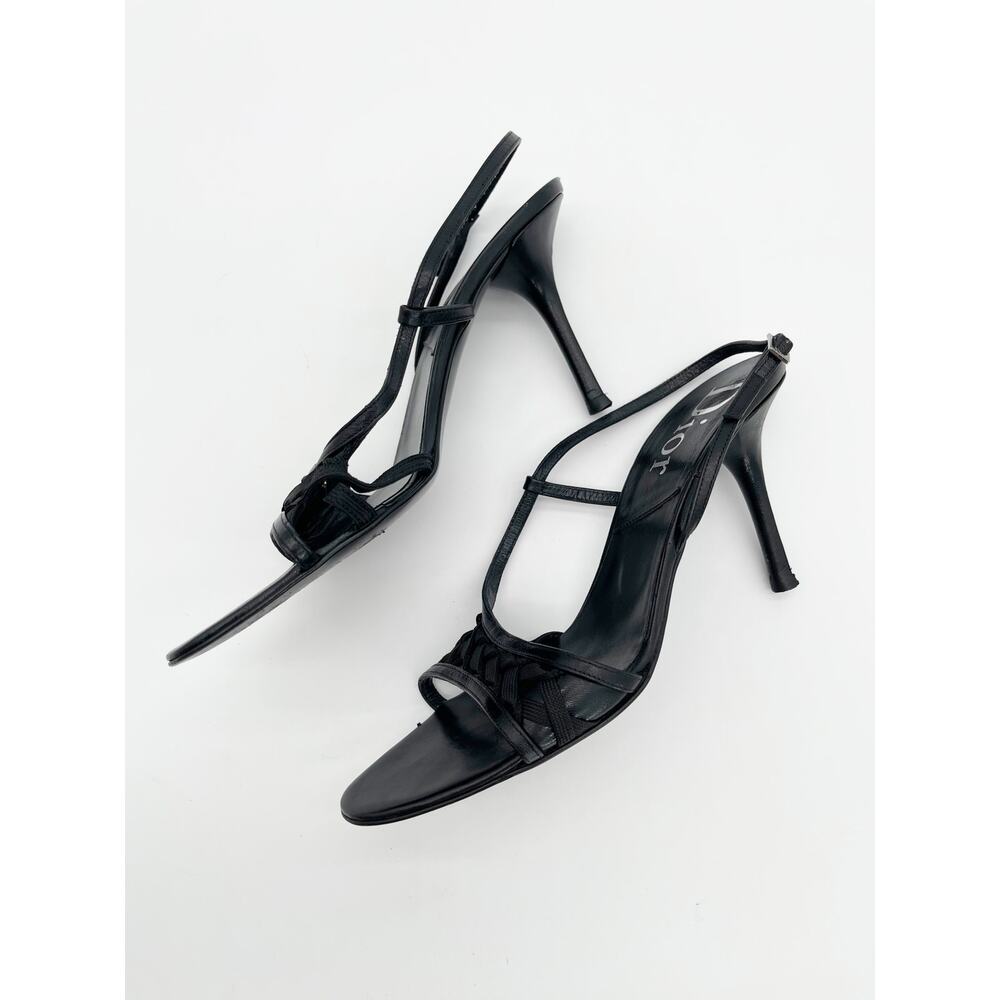 Christian Dior Vintage Y2K Black Woven Strappy Slingback Heel Sandals EU 40.5 - Picture 5 of 12